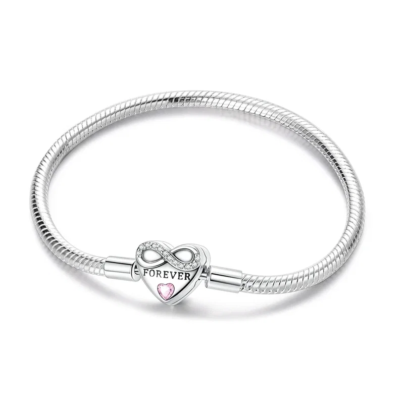 Pulseira de prata com fecho de coração e infinito cravejado com zircónias