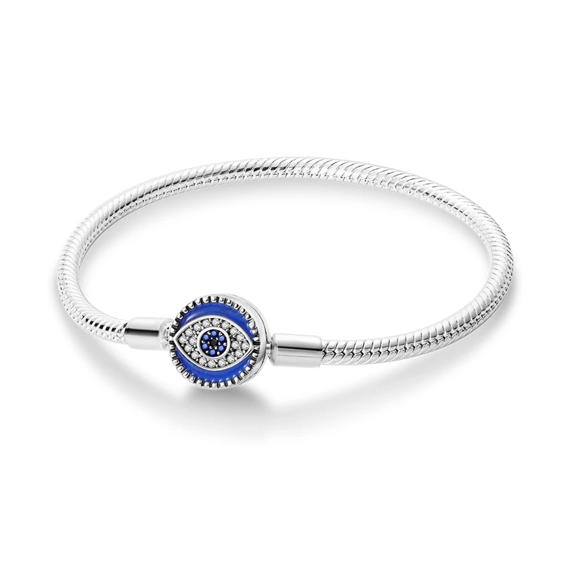 Pulseira prata 925 com amuleto olho grego em esmalte azul e zircónia, corrente snake
