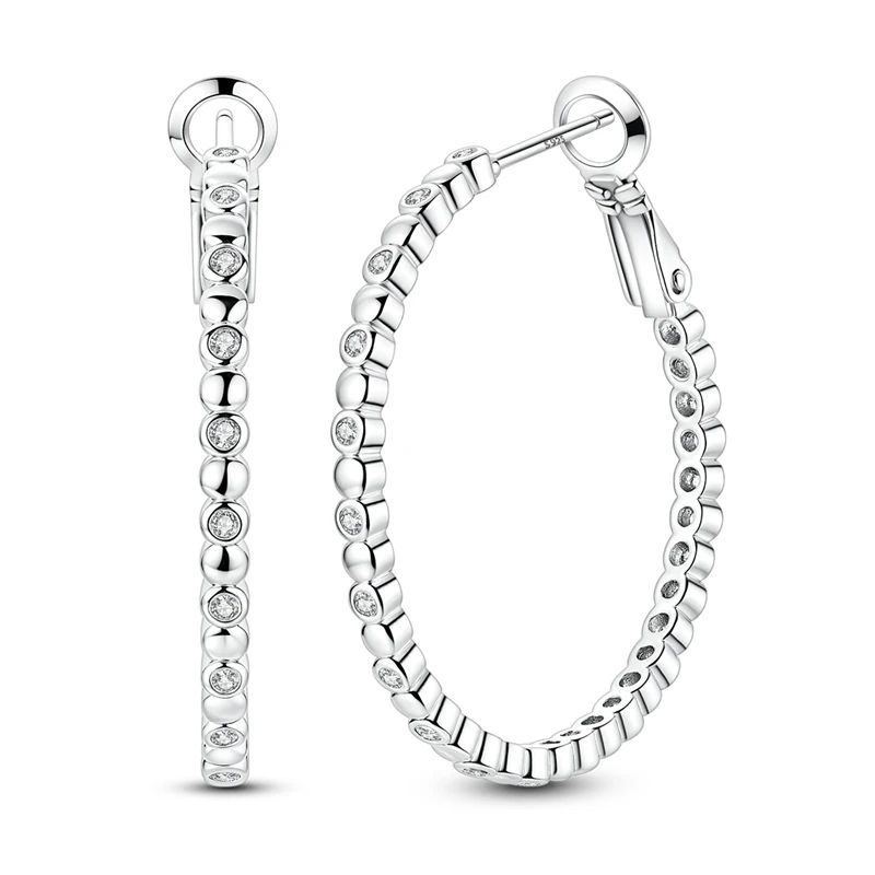 Brincos de argola geométrica em prata 925 com zircónias brilhantes, design polido e minimalista.