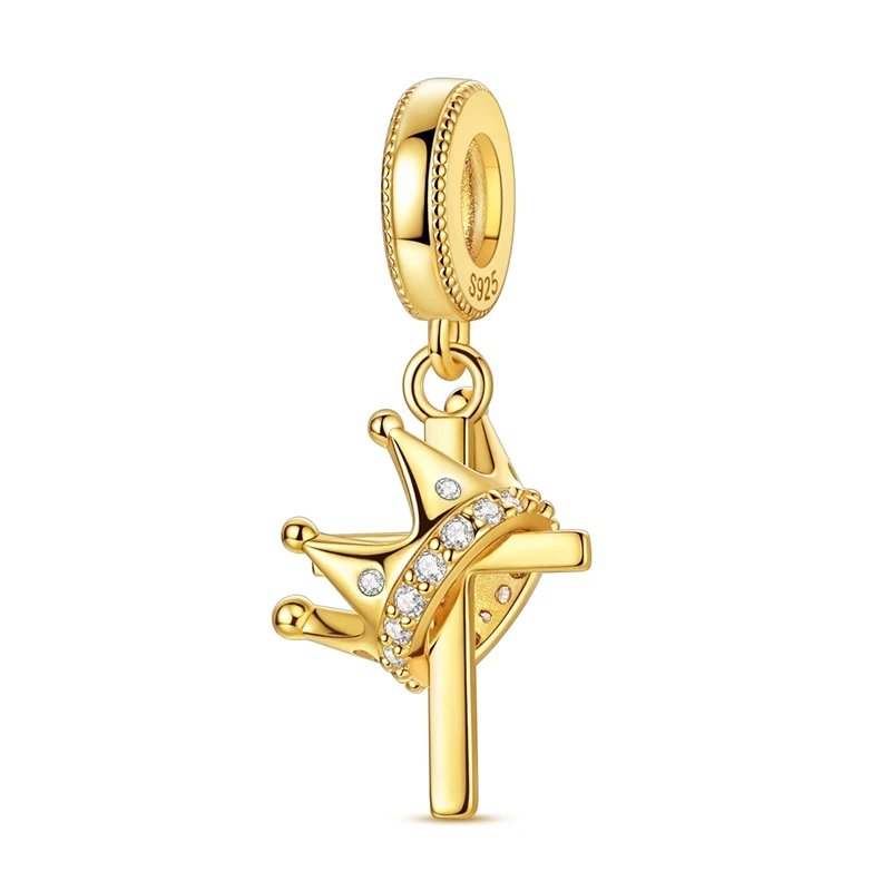 Pingente em prata com inicial T e coroa cravejada de zircónia