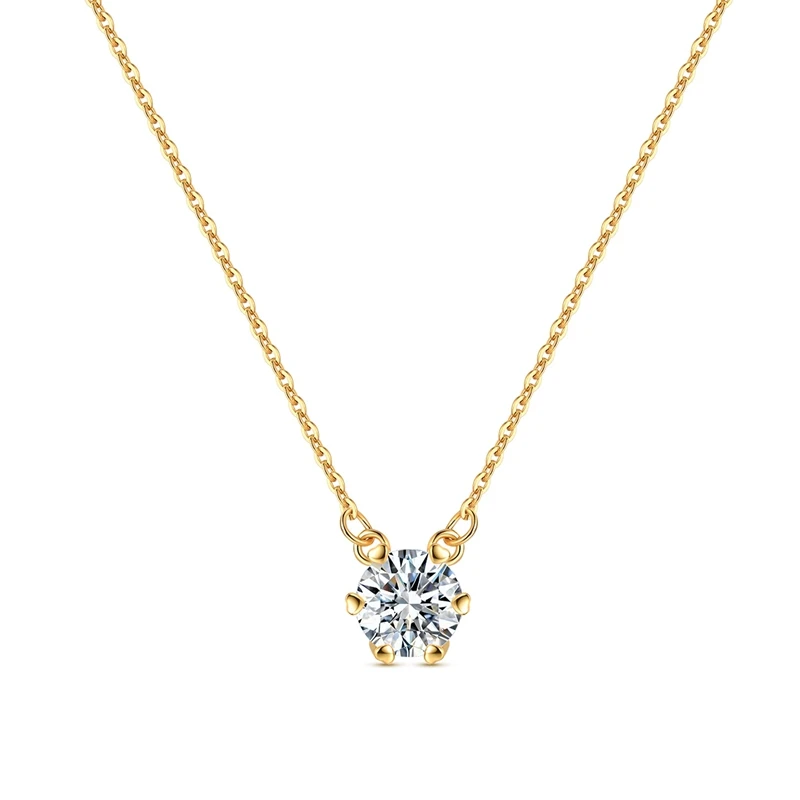 Colar em prata com pendente solitário de zircónia cravejada em seis garras, corrente link dourada.