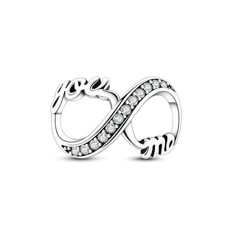Berloque símbolo do infinito em prata com zircónias e inscrição 'you & me'.