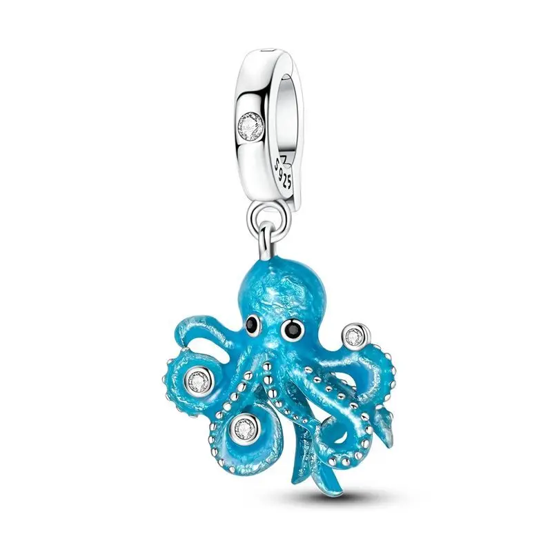 Pingente polvo azul esmaltado pendente em prata polida com ventosas cravejadas