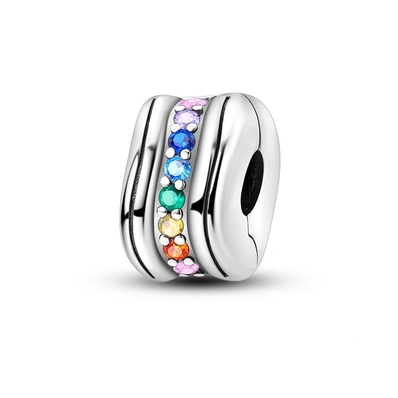 Charm de prata com zircónias arco-íris em gradiente para pulseira.
