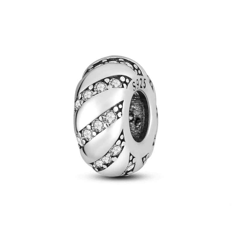 Charm espaçador espiral em prata 925 com zircónias, motivo geométrico