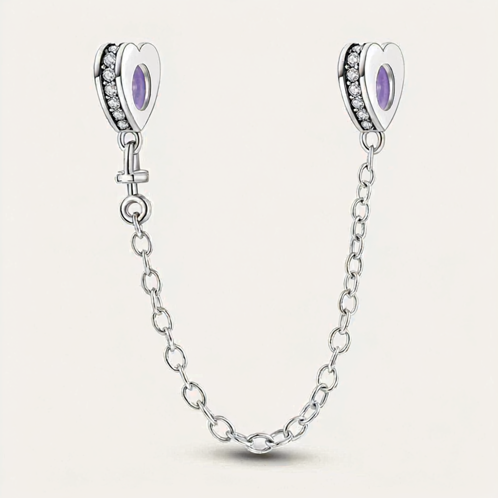 Corrente de segurança coração em prata com zircónia para pulseira de charms