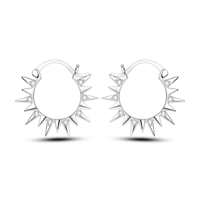 Brincos de argola raio de sol em prata polida com zircónia