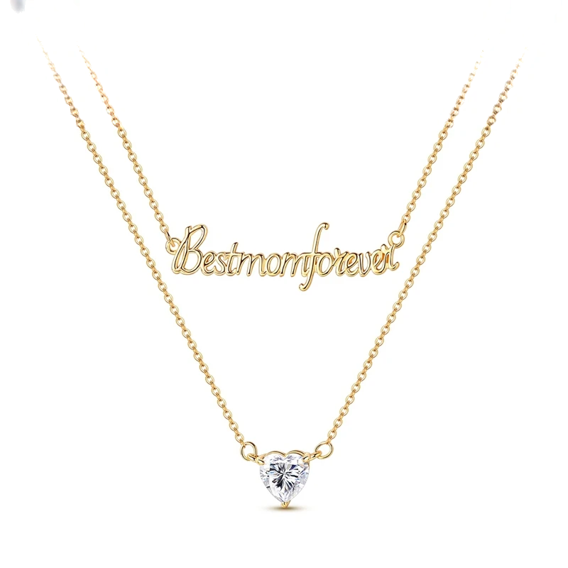 Colar em prata com pendente coração e inscrição Best mom forever