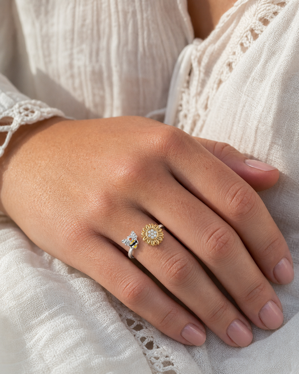 Golden Sunflower Ring — worn