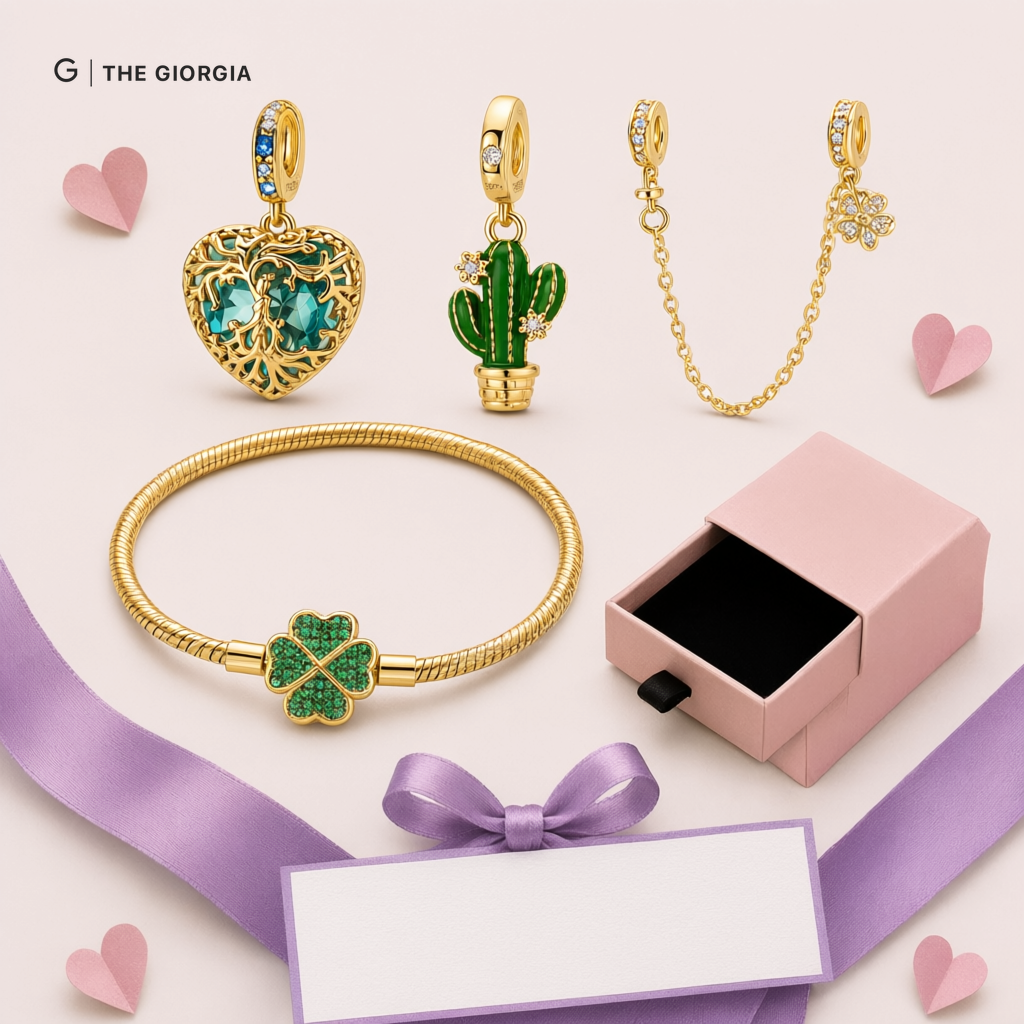 Conjunto Fé em prata com berloques de Nossa Senhora, coração com cruz e mensagem, pulseira com fecho em coração