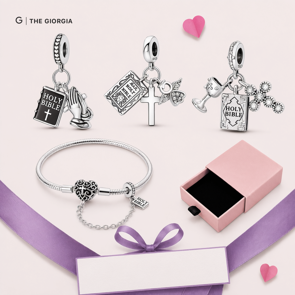 Pulseira de prata com berloques de borboleta e libélula, fecho floral com zircónias