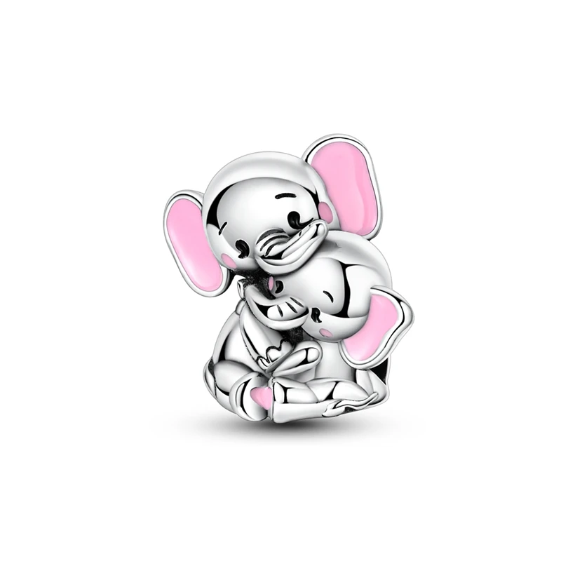 Colar de prata com pendente de elefante mãe e bebé em esmalte, simbolizando o amor materno