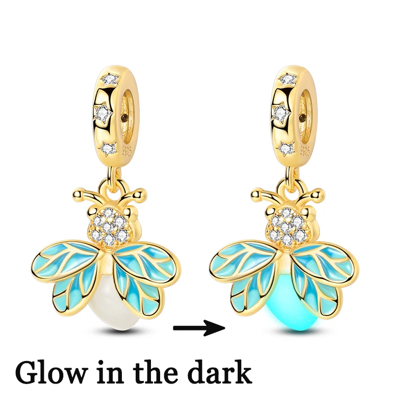 Conta de prata polida em forma de vaga-lume com detalhes em zircónia, ideal para pulseiras.