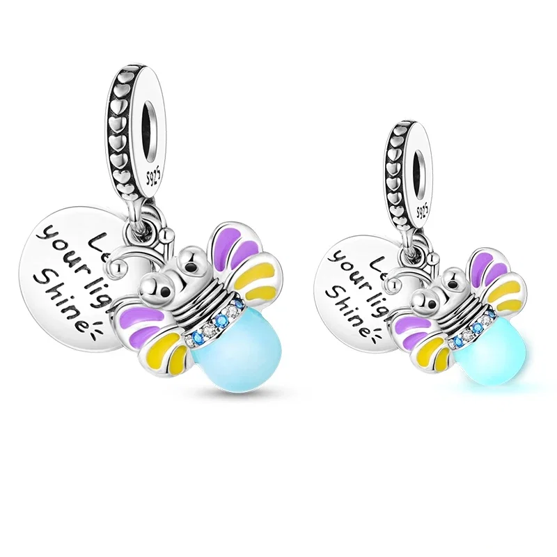 Berloque de pirilampo luminoso em prata com zircónia, para pulseiras.