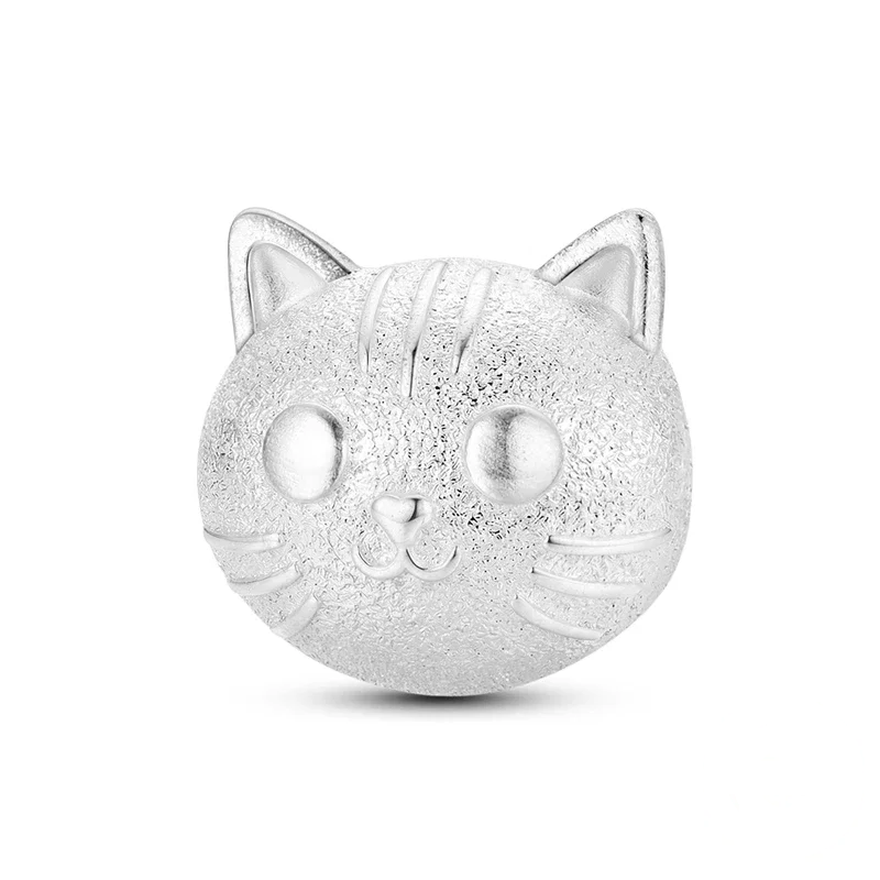 Anel de prata texturada com formato de rosto de gato