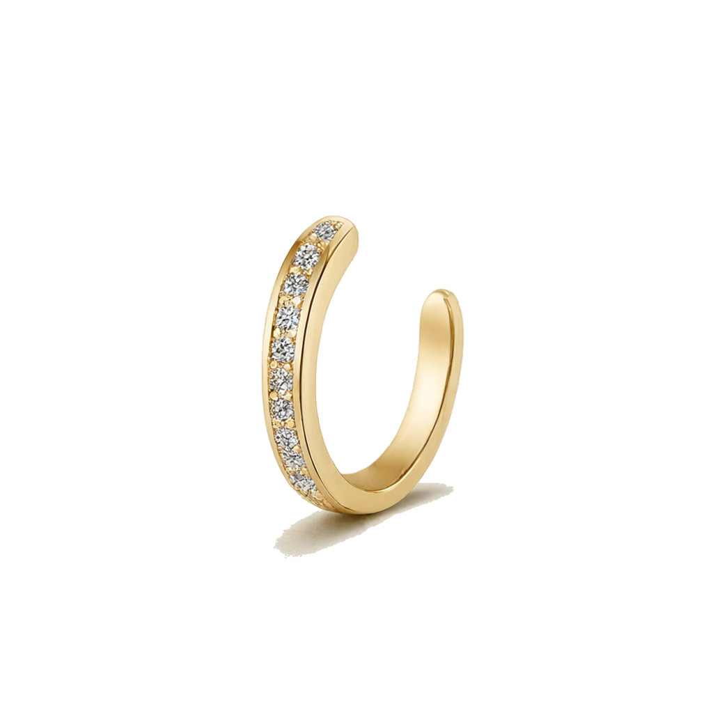 Ear cuff em prata com zircónia, formato C, design geométrico minimalista